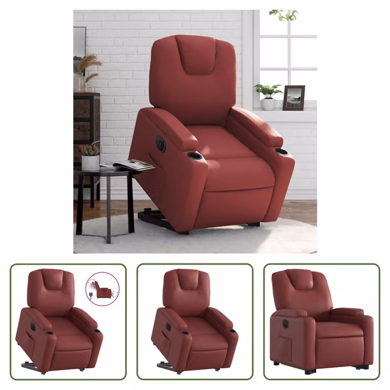 The Living Store Poltrona relax con supporto elettrico in ecopelle rosso vino