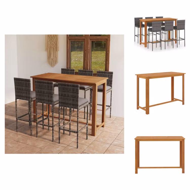 vidaXL Set bar da giardino 7 pezzi con cuscini grigio - Set di mobili da giardino