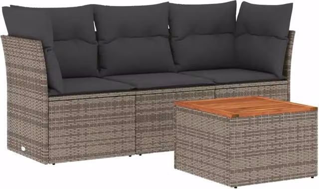 Set Divani da Giardino 4 pz | Set Salotto da Giardino con Cuscini in Polyrattan Grigio