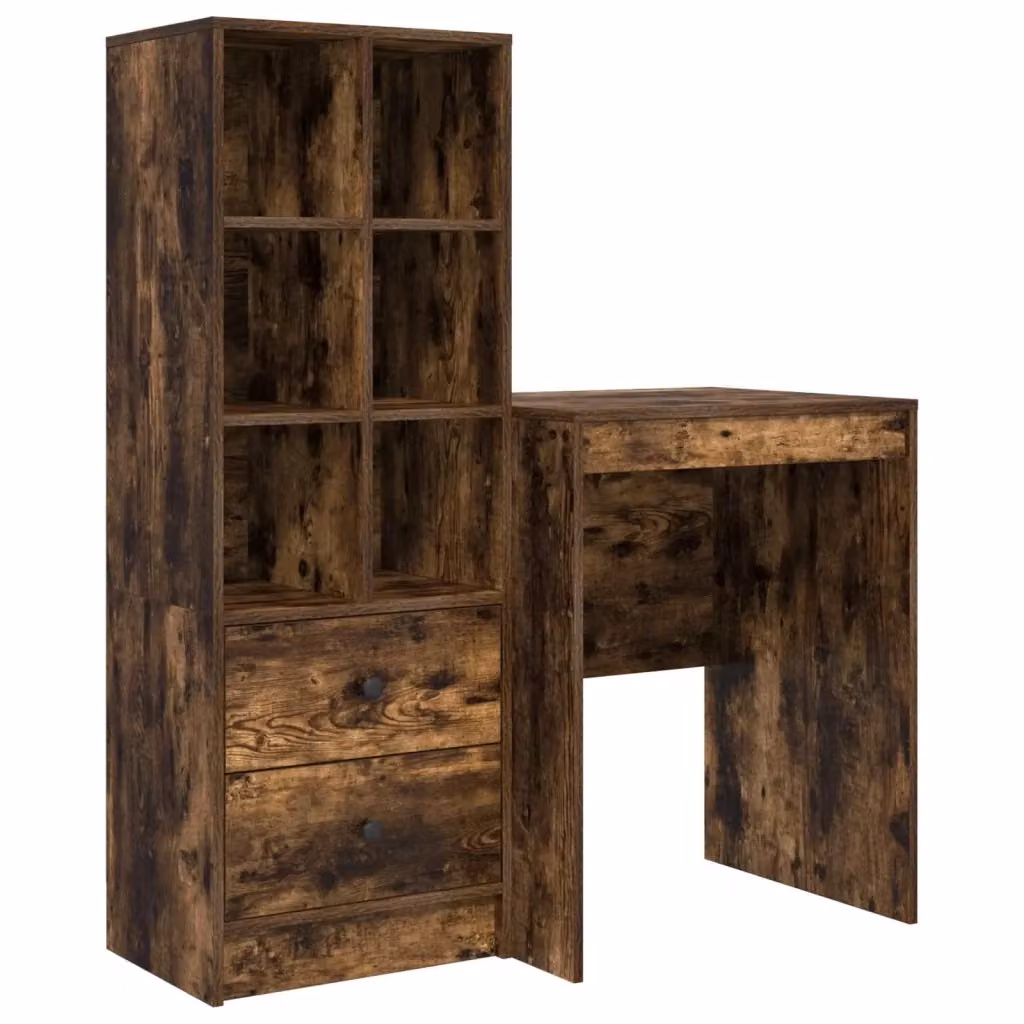 Set di 2 Scrivanie con Scaffale Moderno vidaXL in Rovere Fumé, L: 105,5 cm, P: 50 cm, H: 127 cm – 2