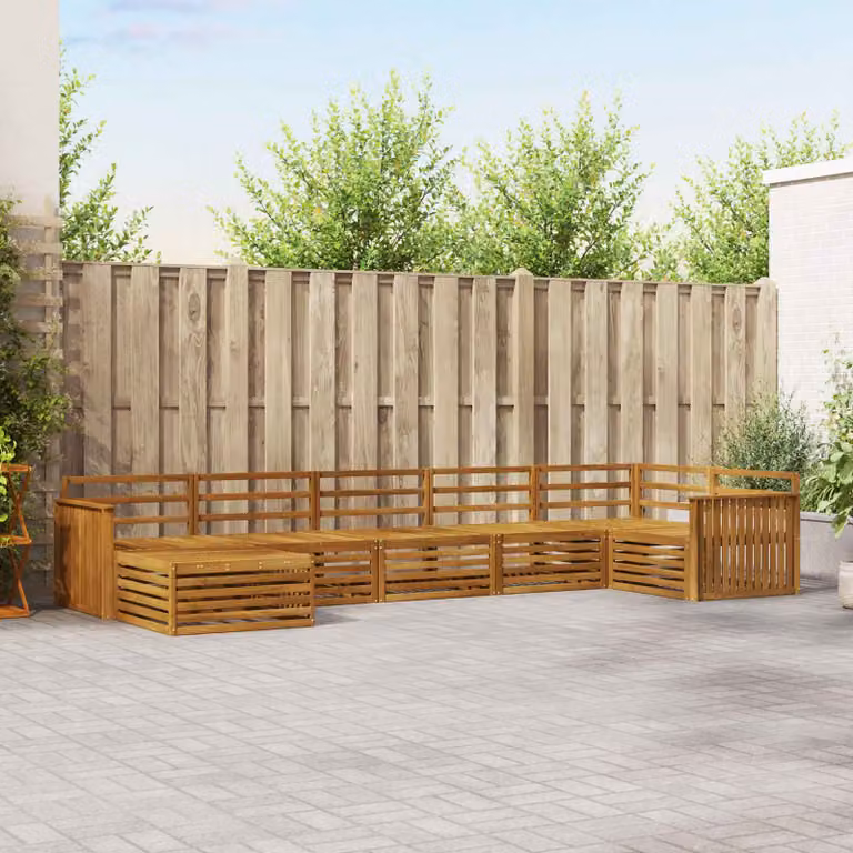 Set di divani da esterno vidaXL 7 pz in legno di acacia marrone con forma a L e cuscini inclusi
