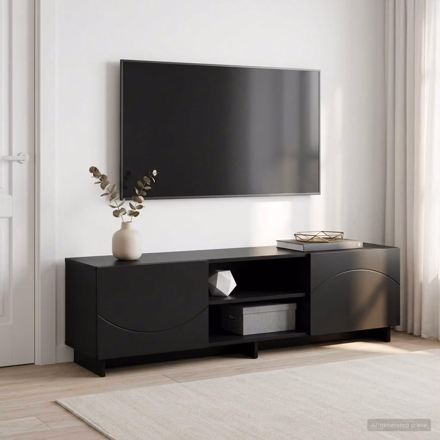 vidaXL Supporto TV Moderno in MDF Nero Opaco L: 140 cm, P: 34.5 cm, H: 40 cm