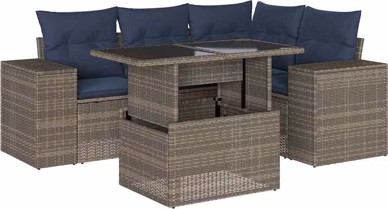 Set Divani da Giardino 5 pz con Cuscini Grigio in Polyrattan