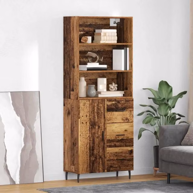 Set di 2 credenze moderne vidaXL in legno e metallo marrone con ante a battente e ripiani interni L: 69,5 cm, P: 32,5 cm, H: 180 cm – 1