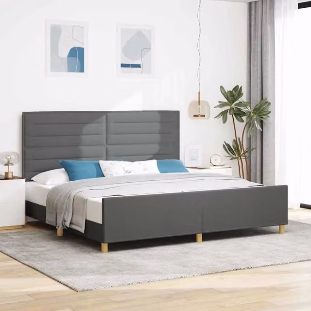 Struttura del letto-Giroletto Grigio scuro 200 x 200 cm Tessuto 981053