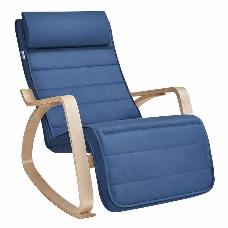 Sedia a Dondolo in Legno, Blu Notte + Naturale