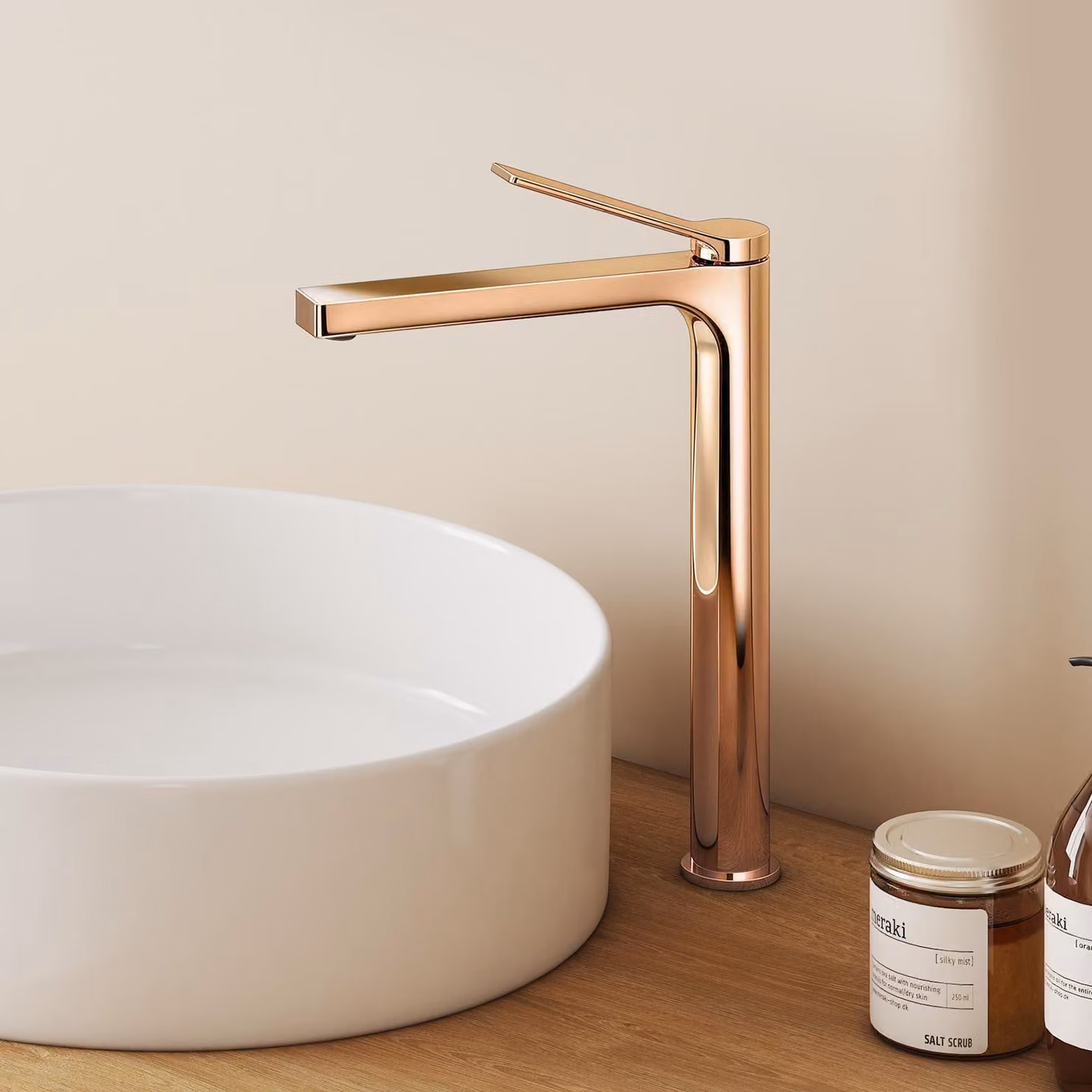 EMKE Rubinetto bagno oro rosa 335x233x46mm, ottone, cartuccia in ceramica, miscelatore bagno, miscelatore lavabo, miscelatore lavabo