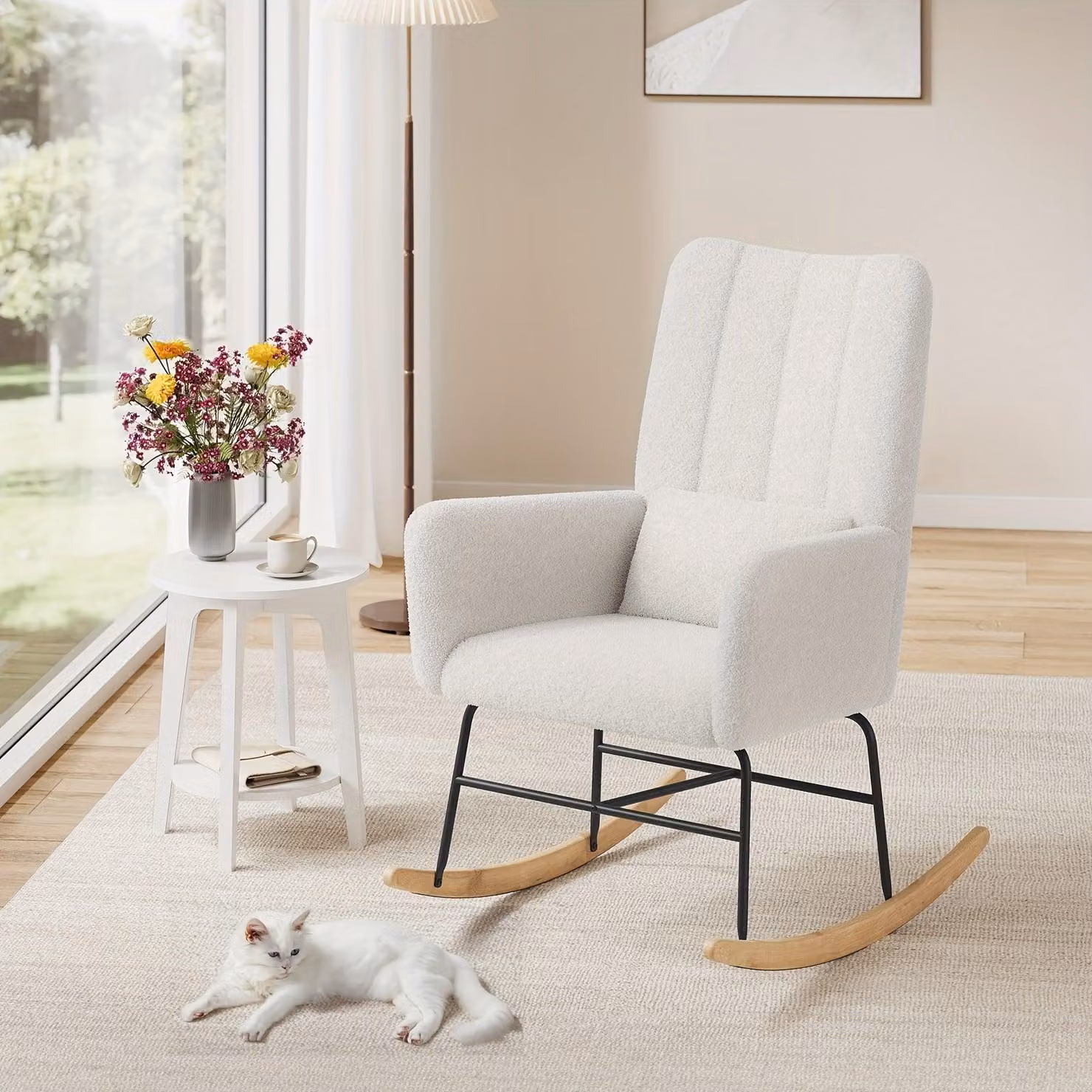 Sedia a dondolo – Poltrona relax – Poltrona con braccioli – Rivestimento in pile – Capacità di carico: 160 kg