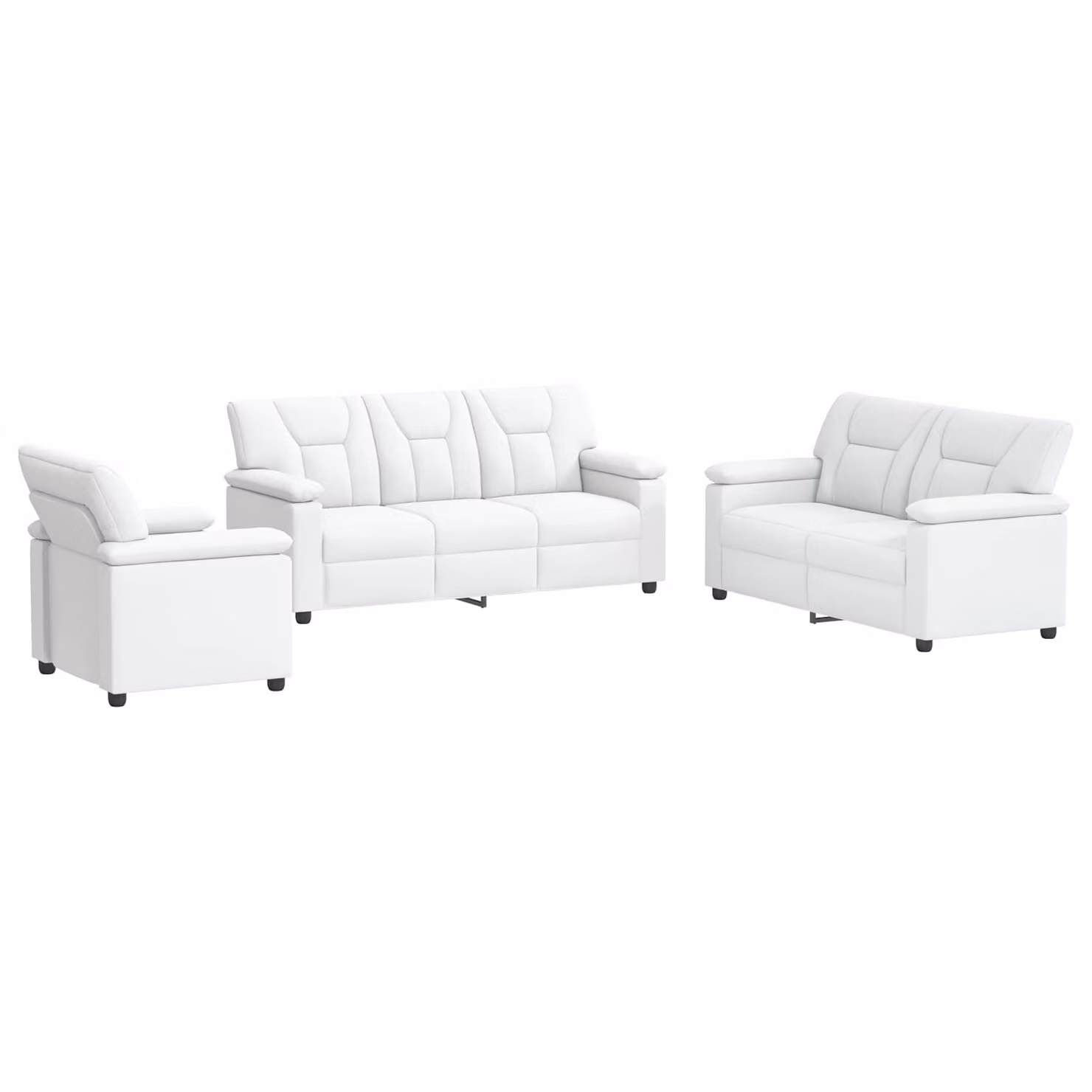 Set di 3 divani moderni vidaXL in similpelle bianca con struttura in metallo e coperture rimovibili