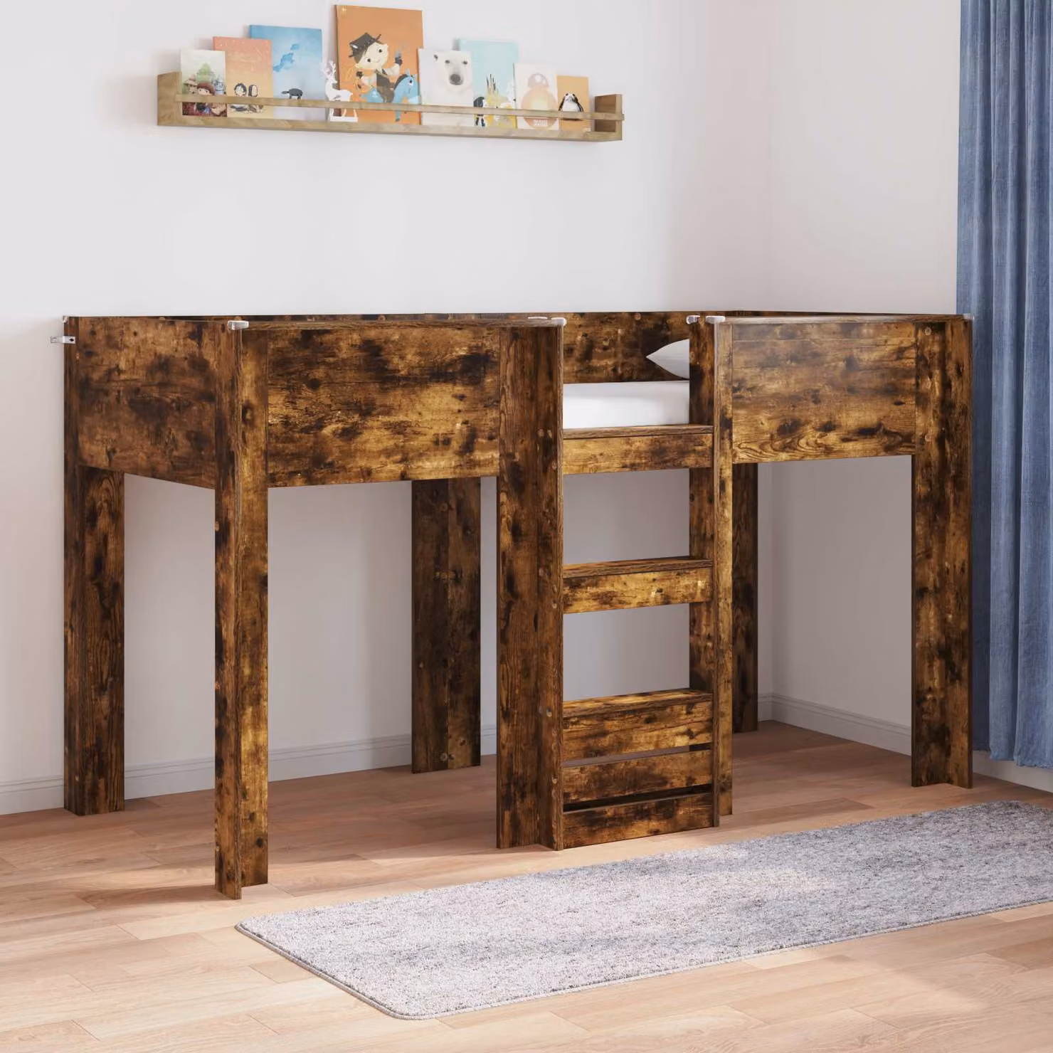 Letto a castello per bambini vidaXL in legno color rovere marrone L/P/H: 190 x 90 x 193 cm