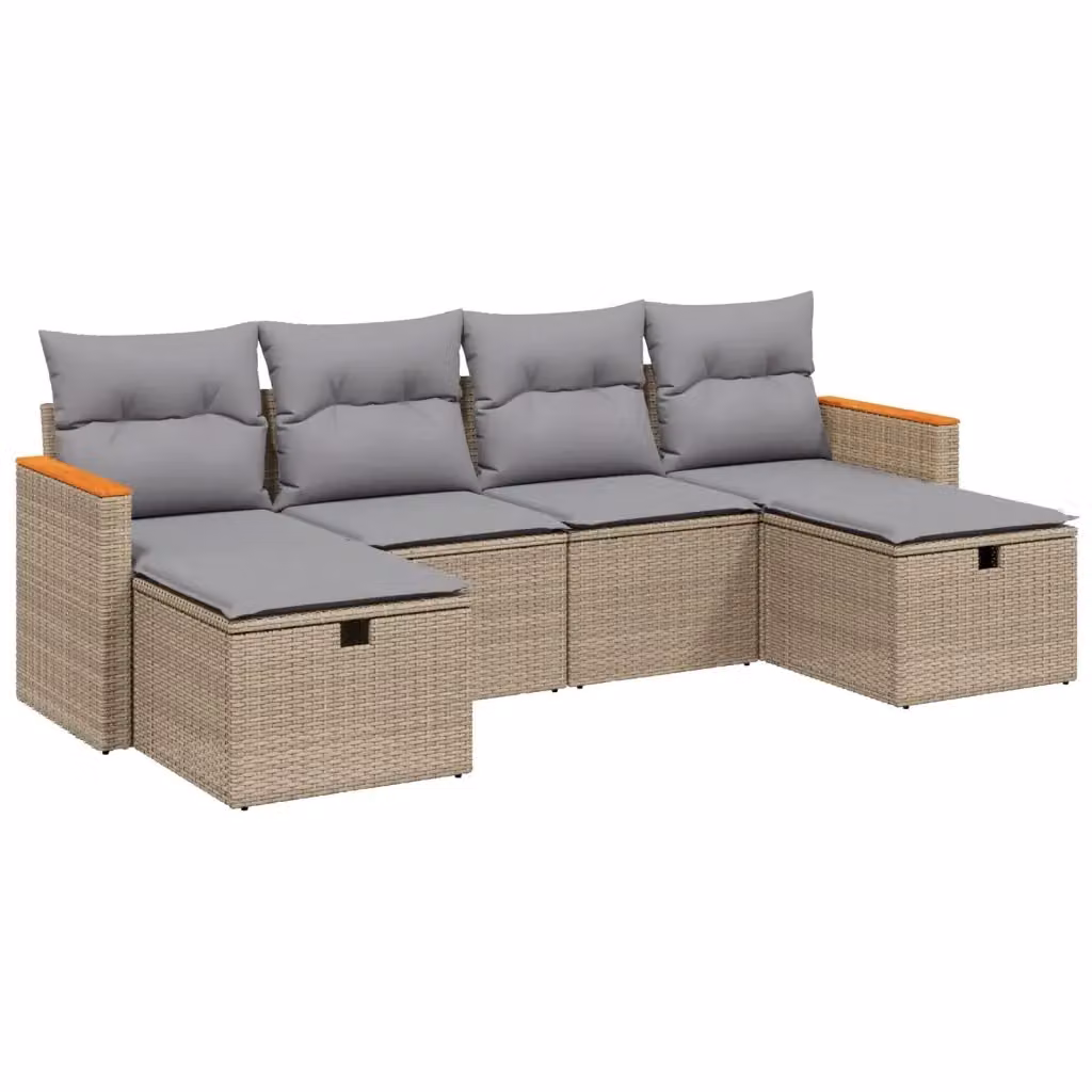 vidaXL Set Divano da Giardino a L 6 pz con Cuscini Beige e Grigio in Polyrattan e Metallo – 2