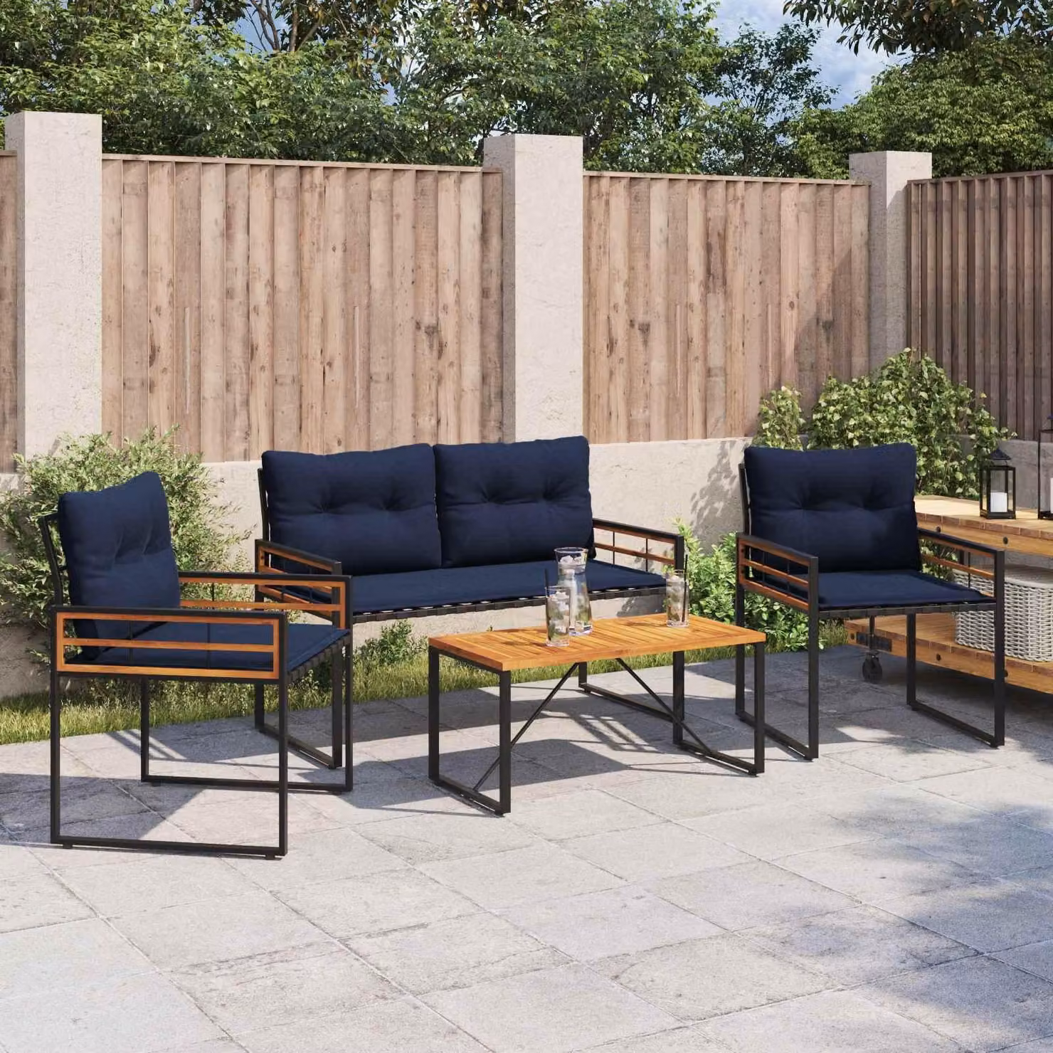 Maison Exclusive - Set di mobili da giardino, 4 pezzi, colore blu navy