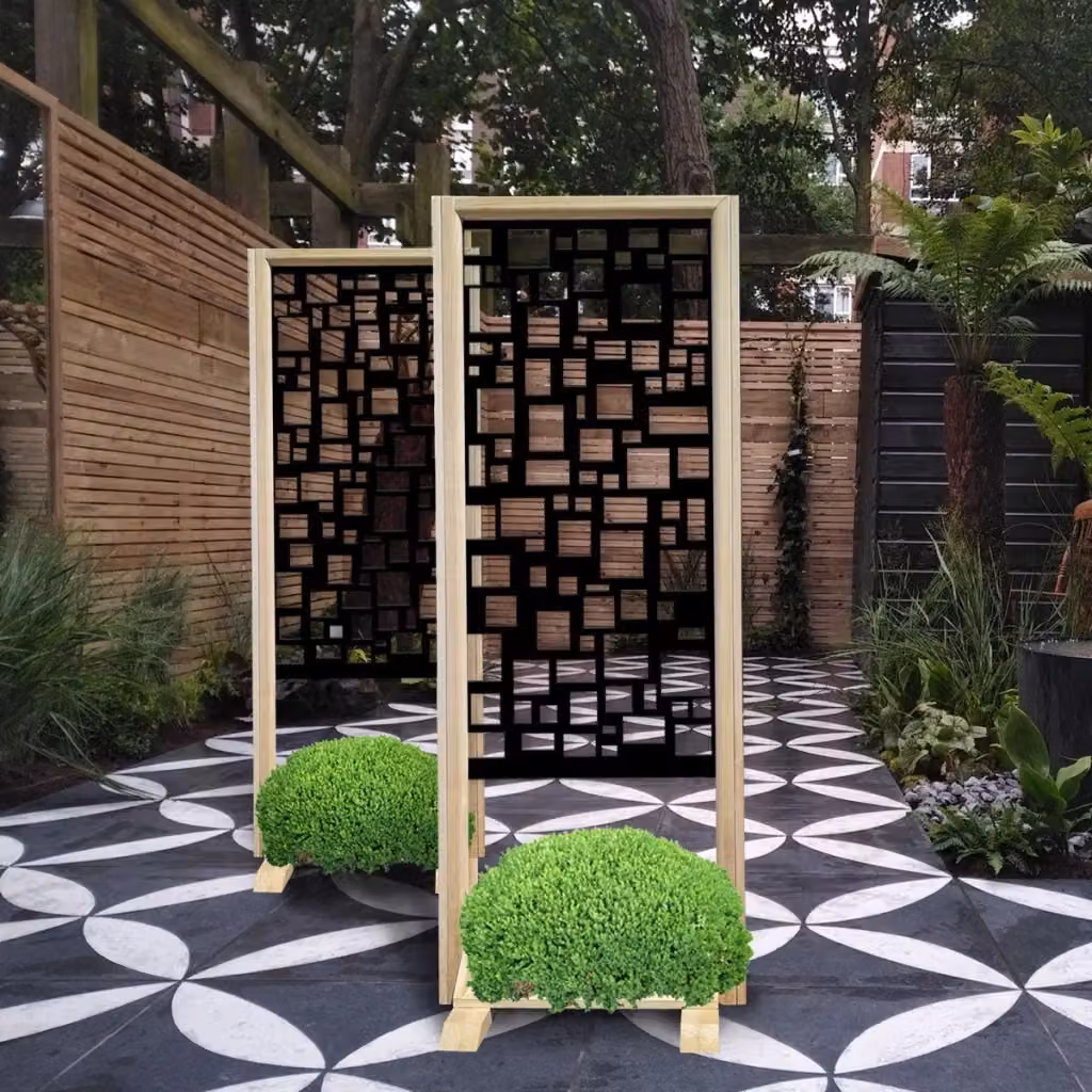 Paravento modulabile Signorbit in legno e PVC nero con design geometrico moderno L: 70 cm, H: 190 cm, P: 50 cm – 2