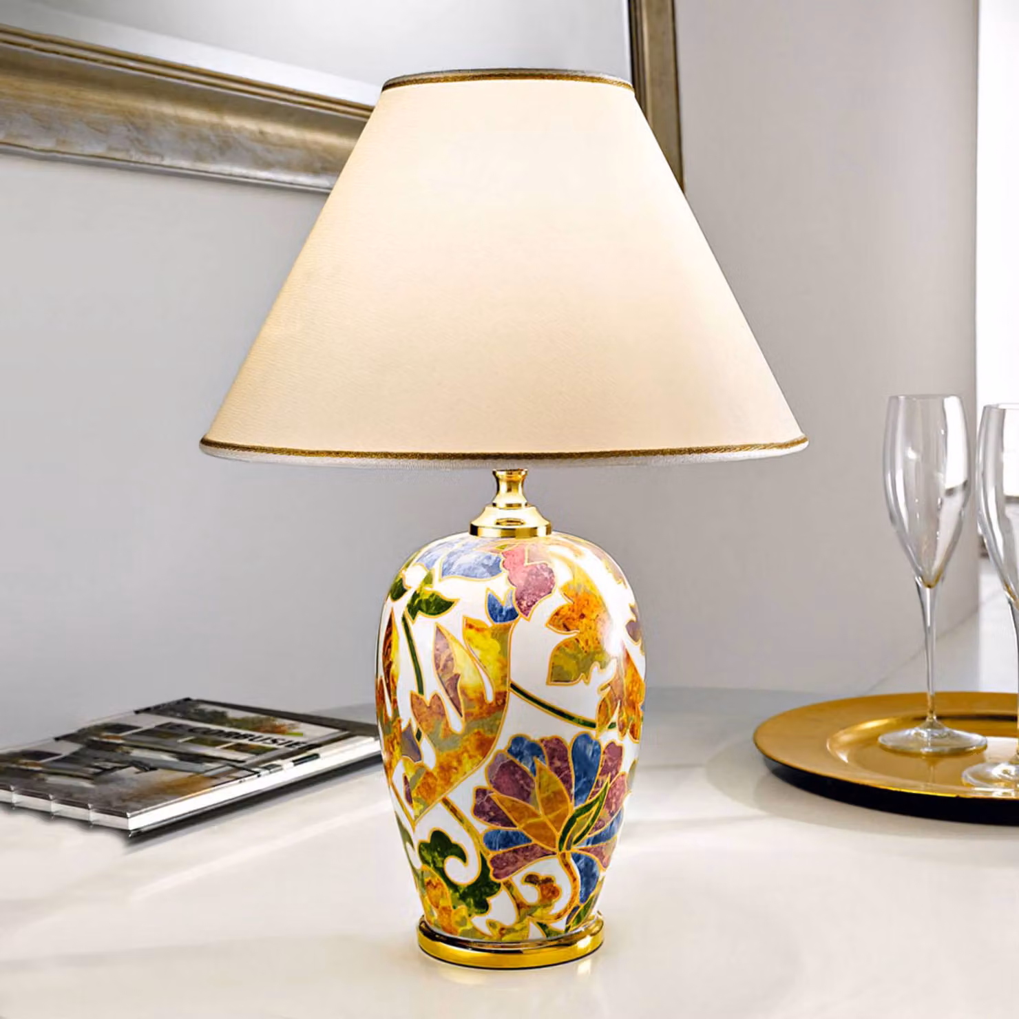 austrolux Lampada da tavolo Damasco, Multicolore, Soggiorno / Sala da pranzo, Ceramica, Lampada da tavolo