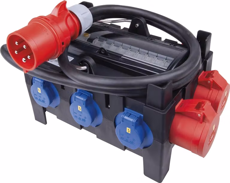 Distributore di corrente mobile ISCHL 400V, 32A, 1xpresa CEE 32A, 2xpresa CEE 16A, 6xpresa Schuko, 1xFI 63A/4/0,03A distributore di corrente mobile PCE 9130008