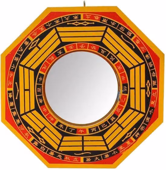 Specchio Bagua in legno, stile Feng Shui, 20 cm - Specchio in legno tradizionale - Forma rotonda - Decorazione portafortuna - Protezione dalle energie negative - Potenzia il Chi positivo - Specchio decorativo
