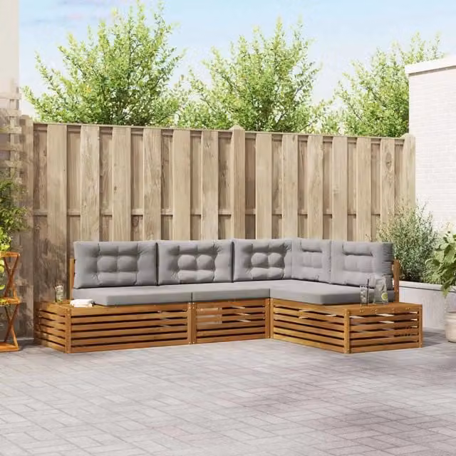 5 pz Set di divani da esterno Grigio Naturale e Chiaro 3374091