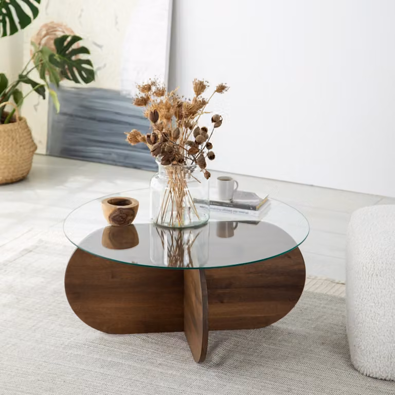 Skye Decor, Bubble Wood - Walnut, tavolino, 100 % vetro temperato, noce, 75 x 75 x 35 cm