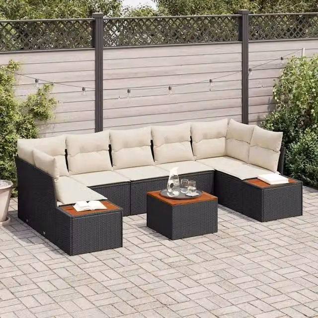 Set Divano da Giardino 8 pz Nero Poly Rattan 3356712