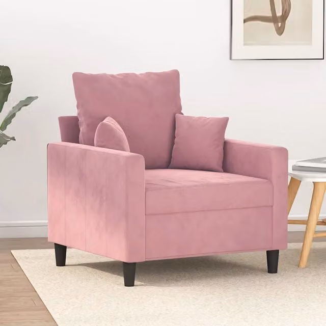 Poltrona moderna vidaXL in velluto rosa con struttura in metallo e braccioli