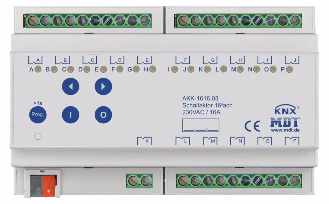 Tecnologie MDT Attuatore per interruttori 16 volte 8TE REG, 16A, 230VAC AKK-1616.03
