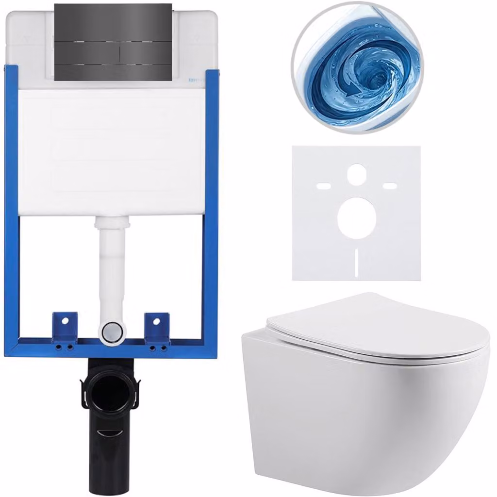 CERANO - Set completo per WC da incasso Lite/Cesso - bianco opaco - Pulsante per WC Line - grigio scuro - da incasso - 49x36 cm