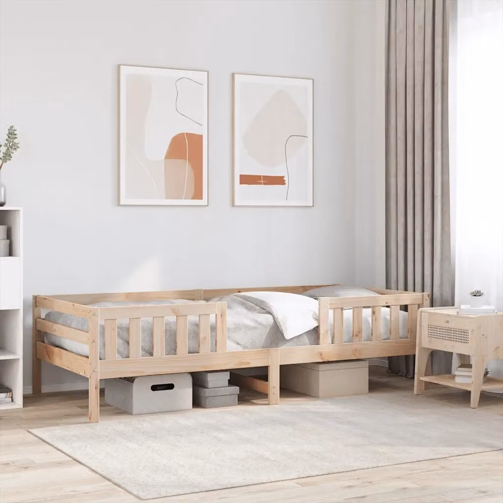 Letto singolo per adulti in legno massello di pino marrone con doghe piatte fisse L/P/H: 190 x 90 x 25 cm – 2