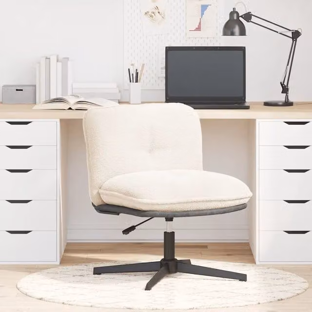 Sedia da Ufficio e Gaming Girevole a 360 gradi in Tessuto Boucle Beige con Braccioli e Design Minimalista