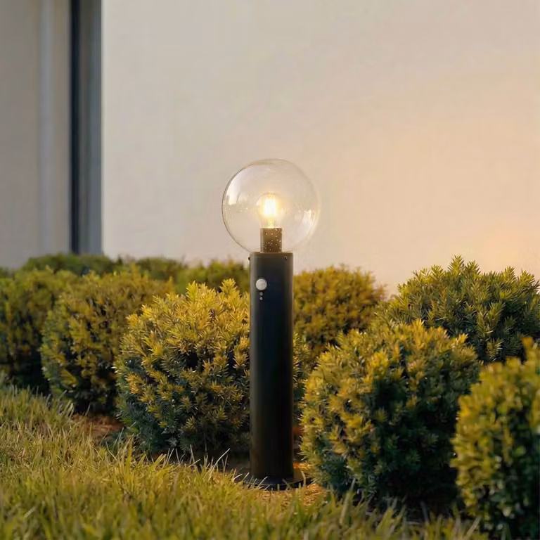 Lampioncino Lindby Dangan, nero/trasparente 60 cm, vetro, sensore Dangan Lindby, dimmerabile, Chiaro / Trasparente, Vetro, Moderno