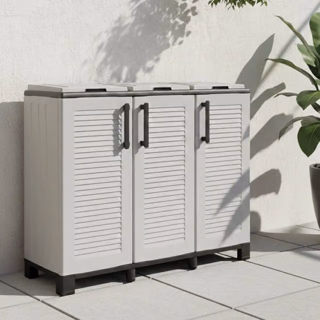 Pattumiera Apix DMORA in plastica Grigio Chiaro e Nero, Capacità 330 litri, L: 102 cm, P: 37 cm, H: 90 cm – 1
