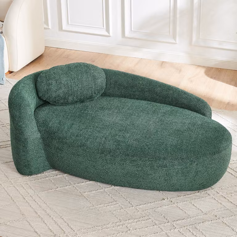 Divano Relax MODFU con linee arrotondate, chaise longue imbottita, divano letto per soggiorno e camera da letto, tessuto morbido, colore verde