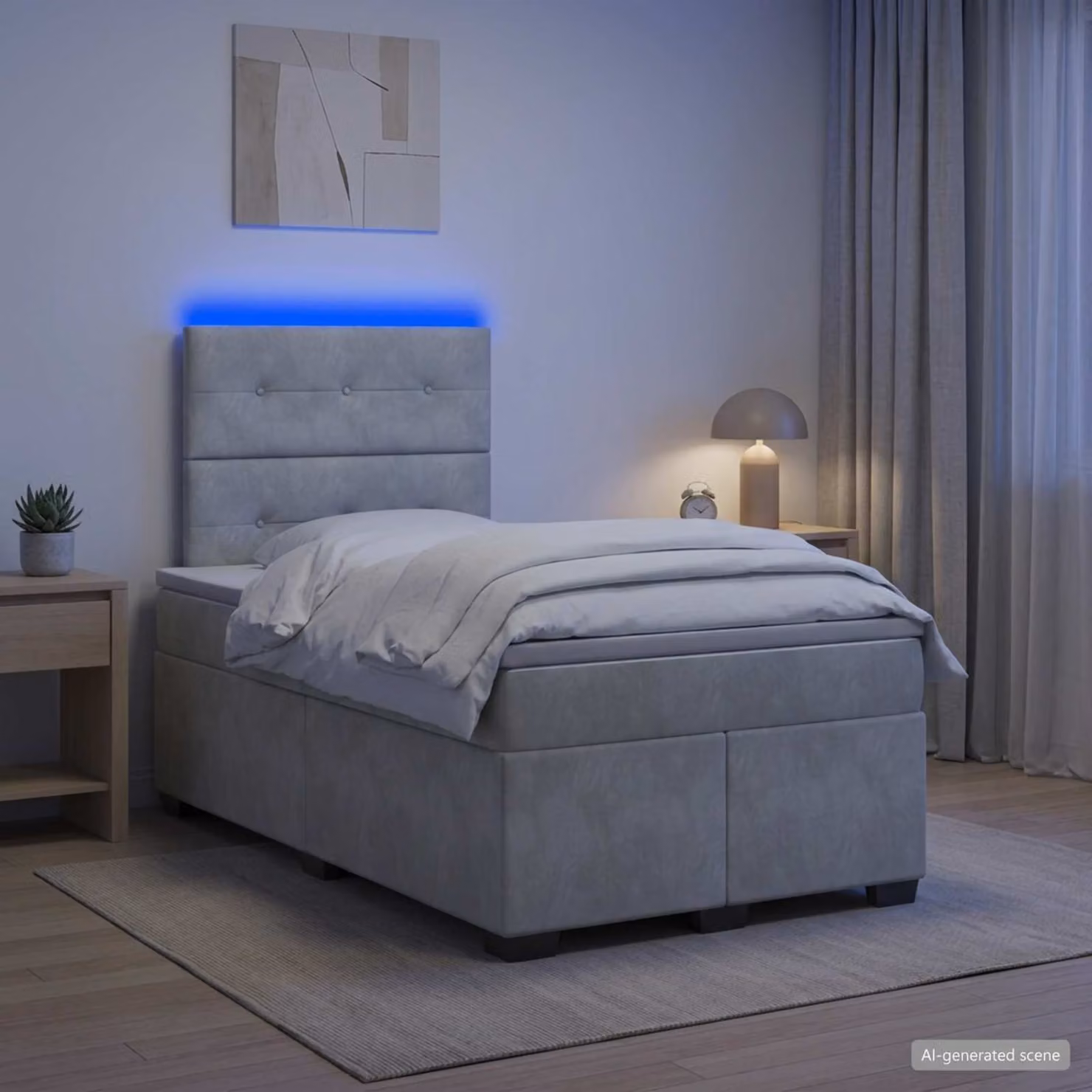 Letto box spring ibrido vidaXL con materasso a molle insacchettate e illuminazione sottostante, Grigio Chiaro, L/P: 120 x 200 cm