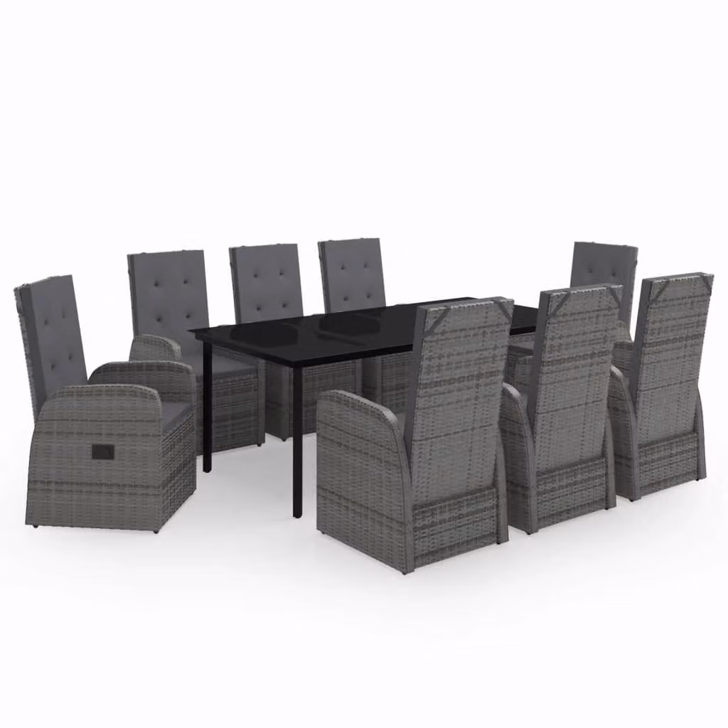 Set da Pranzo da Giardino 9 pz con Cuscini Grigio
