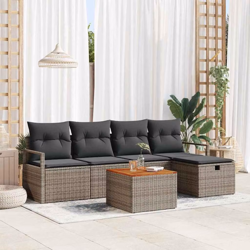Maison Exclusive - Set da giardino composto da 6 pezzi, divano, colore grigio, realizzato in rattan sintetico