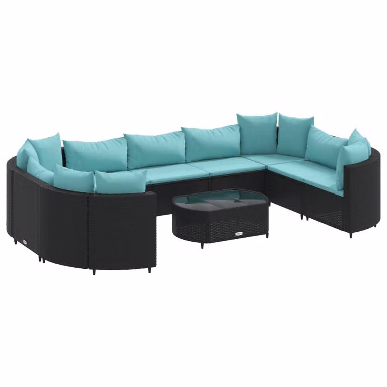 Set Divani da Giardino 10pz con Cuscini in Polyrattan Nero