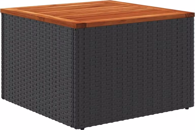Tavolo da giardino nero 55x55x37 cm in polyrattan e legno di acacia