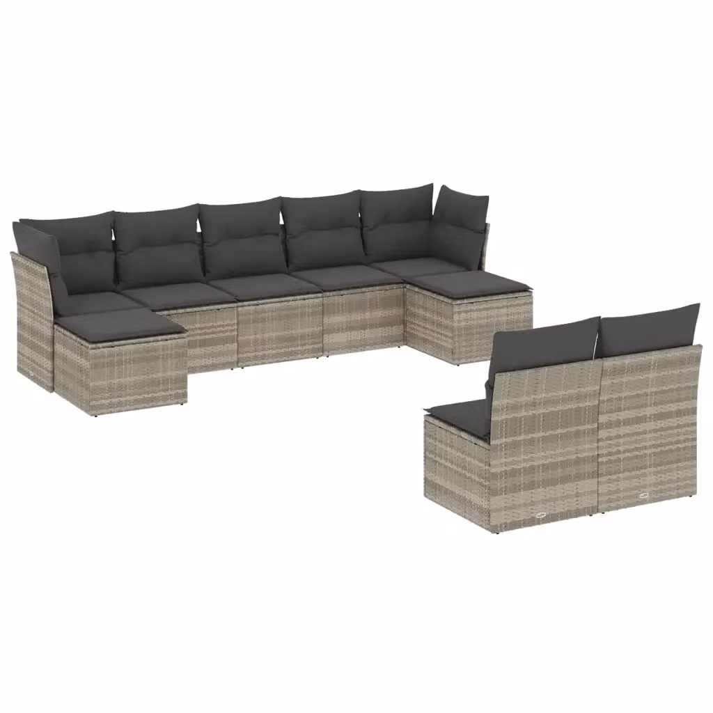 Set Divano da Giardino vidaXL in Polyrattan Grigio con 9 Pezzi e Cuscini Imbottiti – 2