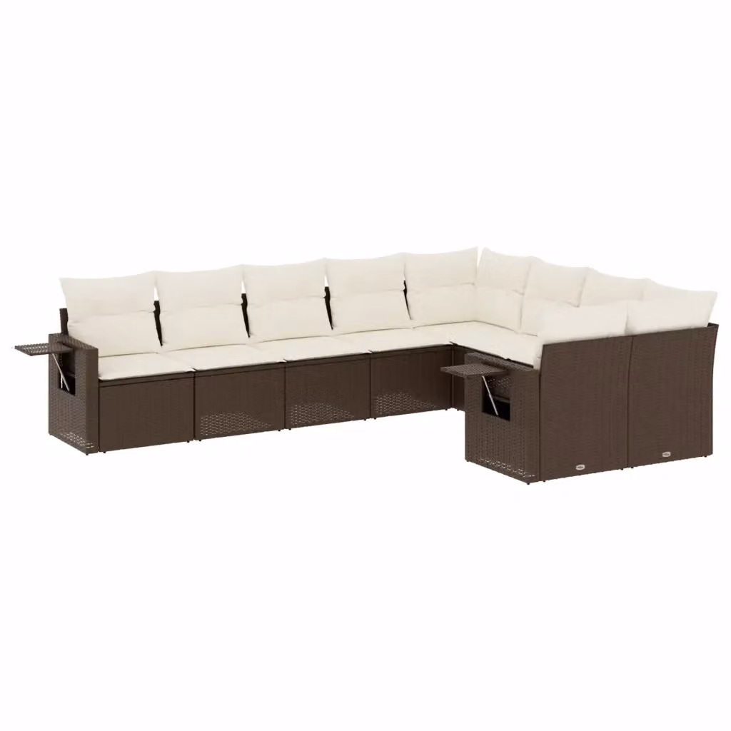 vidaXL Set Divani da Giardino 9 Pezzi in Polyrattan Marrone con Cuscini e Tavolino da Esterno – 2