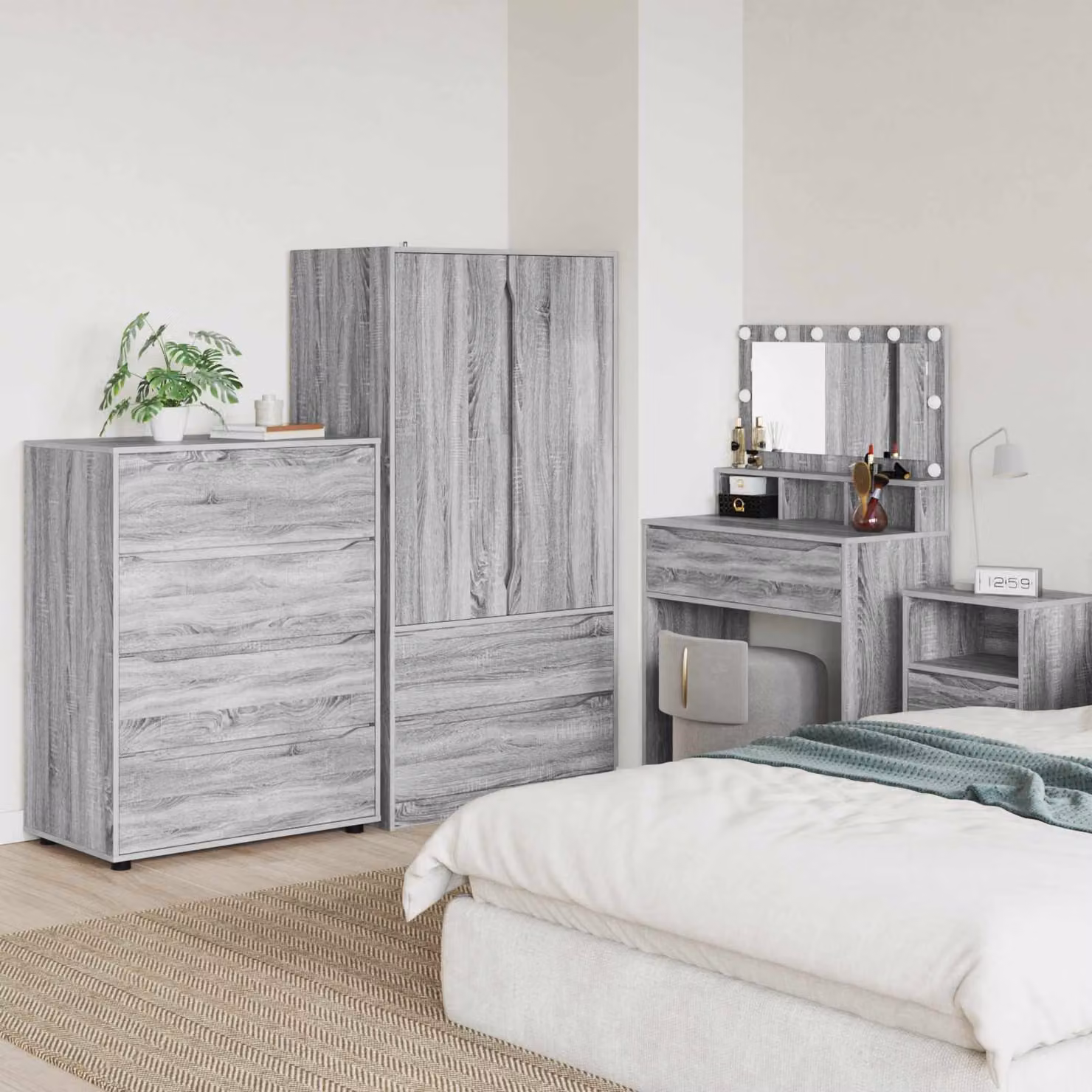 Set di 2 armadi di stoccaggio vidaXL in legno ingegnerizzato grigio, L 80 cm x P 48 cm x H 105 cm