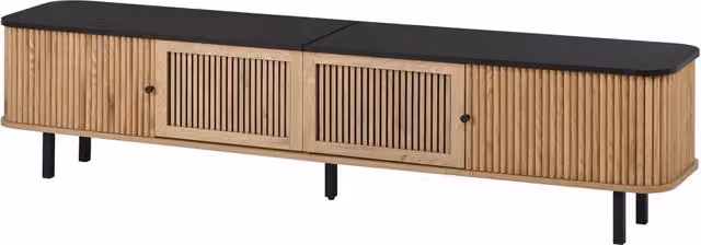 Mobile TV moderno WISHDOR in legno e metallo con ante scorrevoli, colore marrone, L 190 x P 35 x H 45 cm – 1