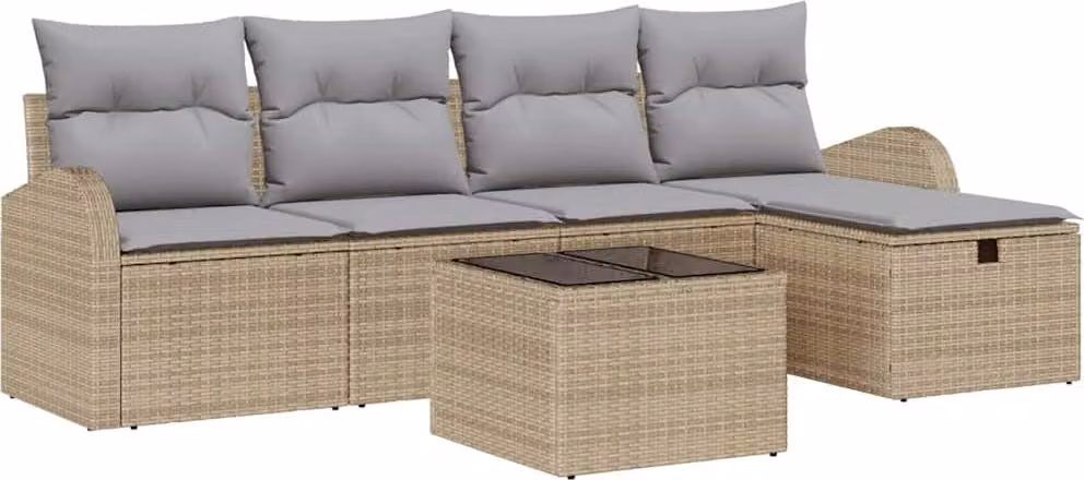 Set Divano da Giardino con cuscino 6 pcs Beige Poly Rattan