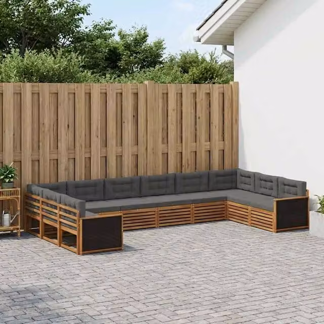 Set di 10 divani da giardino vidaXL in legno di acacia massello color grigio per terrazza e esterno