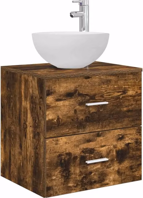 Mobiletto Lavabo da Parete Moderno in Rovere Fumo con Cassetti e Ante, L: 49,5 cm, P: 35 cm, H: 63 cm – 1