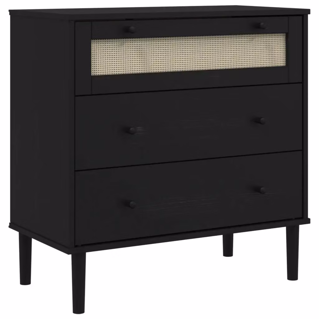 Cassettiera vidaXL in legno di pino con aspetto rattan nero per camera da letto L 80 cm, P 40 cm, H 80 cm – 2