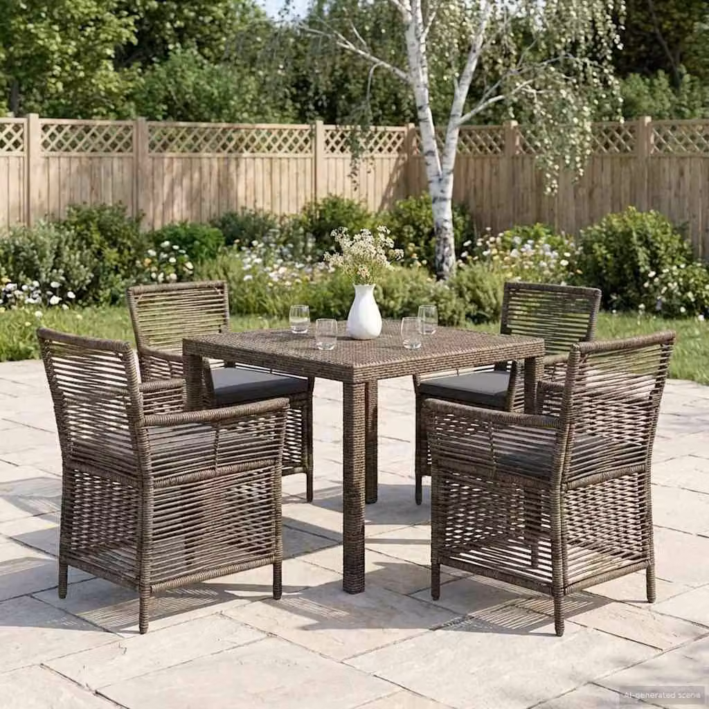 Set di 4 sedie da esterno vidaXL in polyrattan grigio con cuscini e braccioli