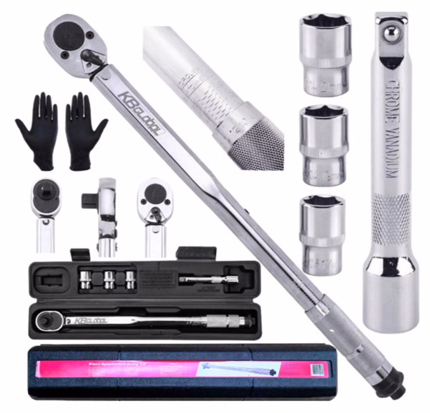 Set chiave dinamometrica 1/2", 28-210 Nm con bussole a impatto 1/2" 17 mm, 19 mm, 21 mm, e prolunga da 1/2'' , 5 pezzi Kbglobal