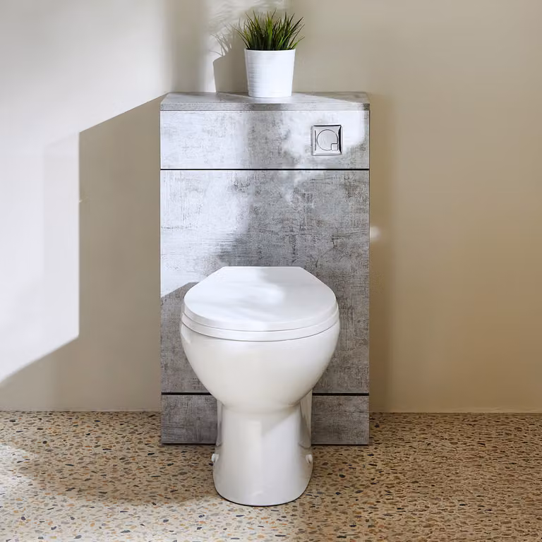 Mobile WC da 500 con Sanitario Select - Grigio Cemento - Pulsante di Scarico Cromato - Cluo