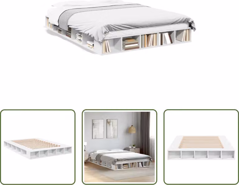 The Living Store Struttura letto bianca 150x200 cm in materiale ligneo