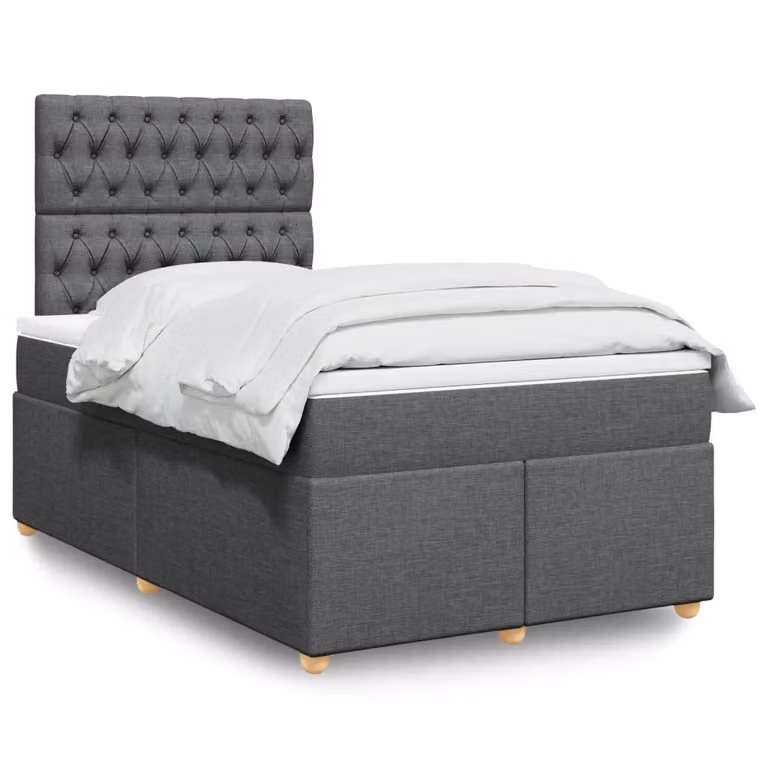 vidaXL Letto Ibrido con Materasso e Giroletto a Molle in Tessuto Grigio e Bianco L/P/H: 120 x 200 cm