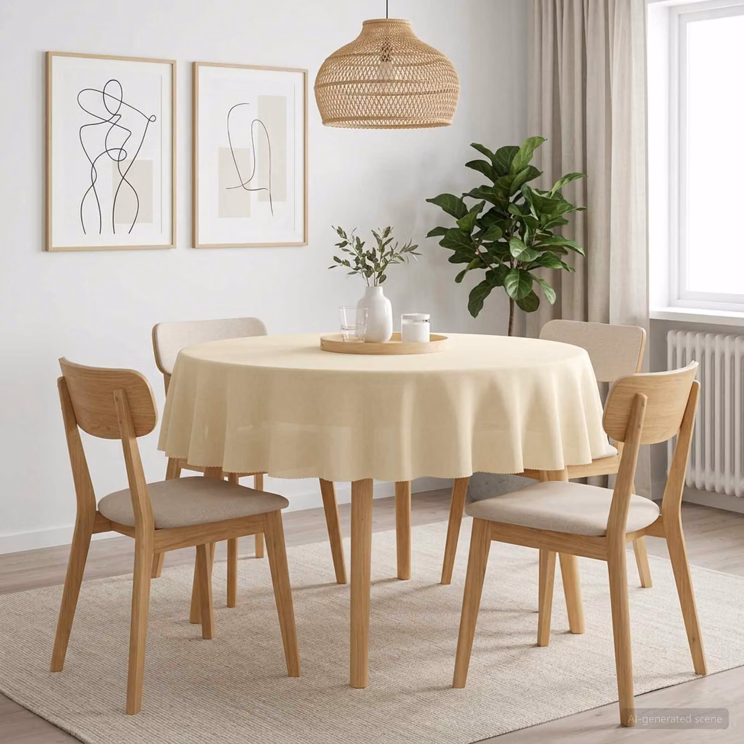 Set di 5 tovaglie rotonde vidaXL in poliestere, idrorepellenti e antimacchia, colore bianco crema, Ø 140 cm